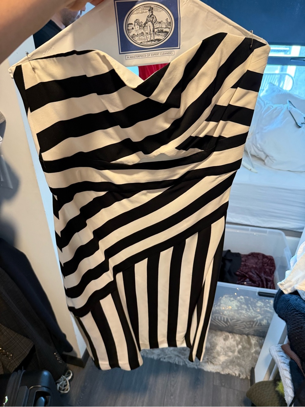Milly Black and White Striped Midi Dress